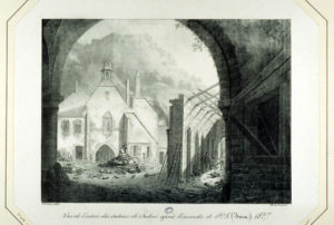 Gravure de la saline incendiée