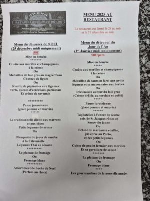 menu 2025 au restaurant