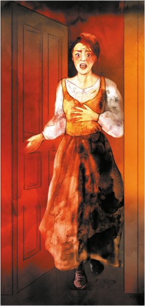 Femme fuyant l’incendie