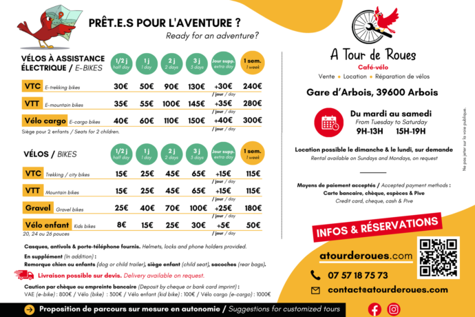 A TOUR DE ROUES Location tarifs