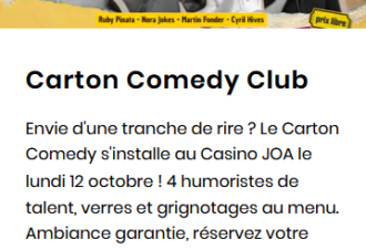 Soirée Stand up – Carton Comedy Night au Casino JOA