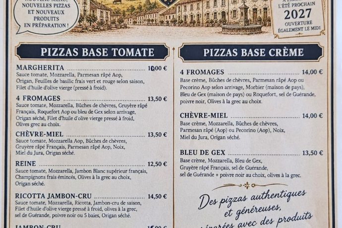 Carte des pizzas 09 2026