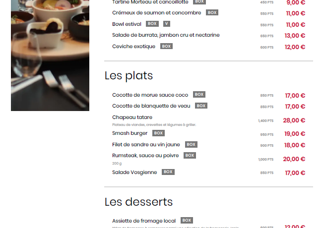 La carte Comptoir 09 2026