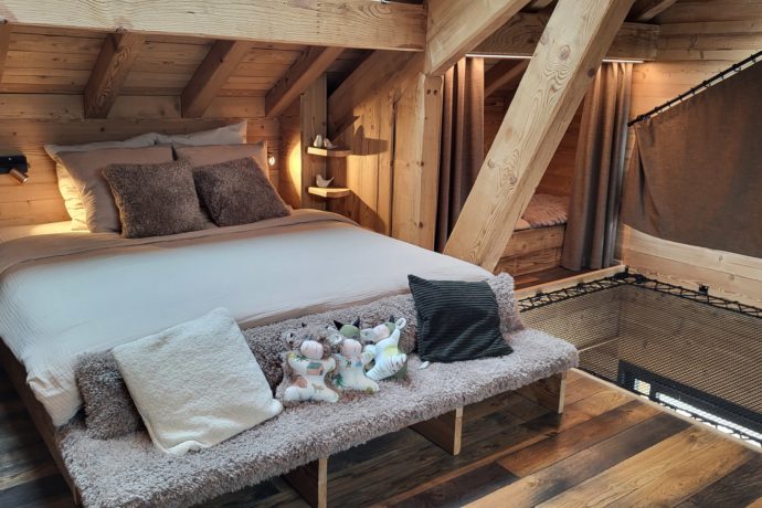 Lit 180×200 Mezzanine avec Cabane Lit 90×200 sur filet de lecture