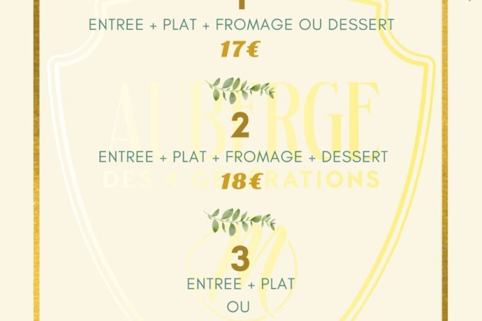 Menus du jour Auberge des 4 générations