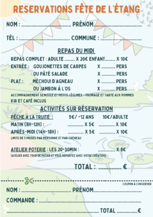 Reservations fête de l’étang 2025