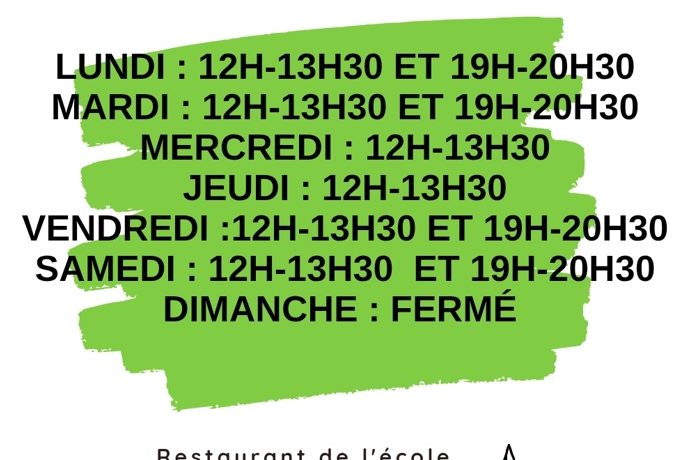 restaurant de l’école – nouveaux horaires
